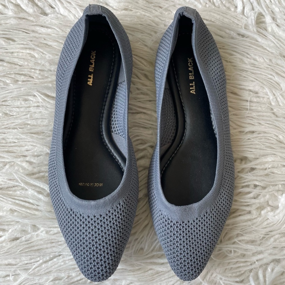 All Black Footwear Gray Mesh Pointes Toe Ballet Flat Comfort Shoes EUC Size 38